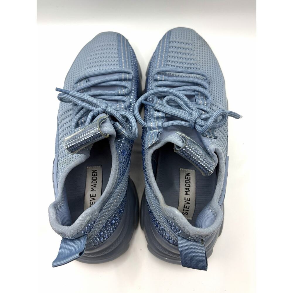 Steve Madden Maxima Blue Rhinestone Knit Sneakers Women’s 8.5 Chunky Trainer - Picture 7 of 11